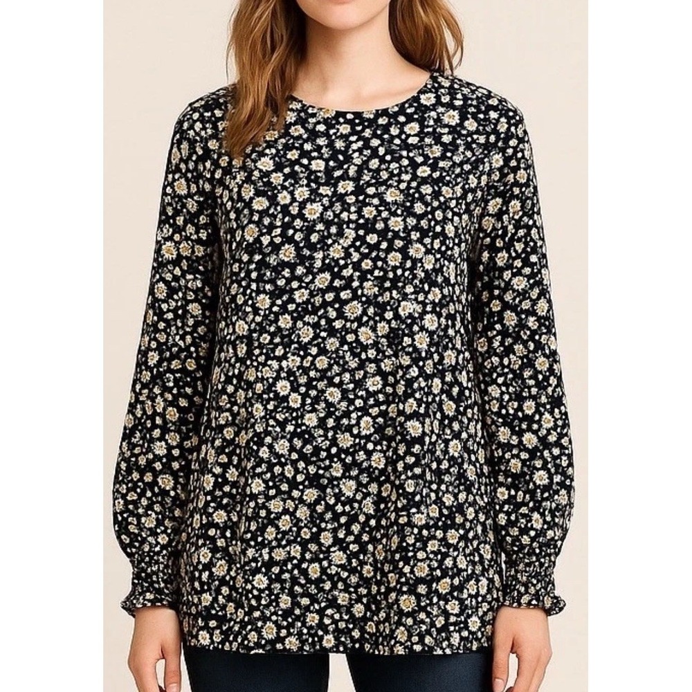 J. Jill Smocked Tunic Cotton Floral Long Sleeve Blouse Cotton Womens Plus 2X $79